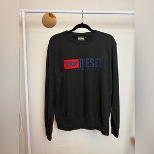 Diesel Black Crewneck Sweater with Red and Navy Logo Patch